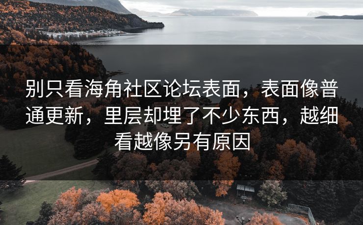 别只看海角社区论坛表面，表面像普通更新，里层却埋了不少东西，越细看越像另有原因