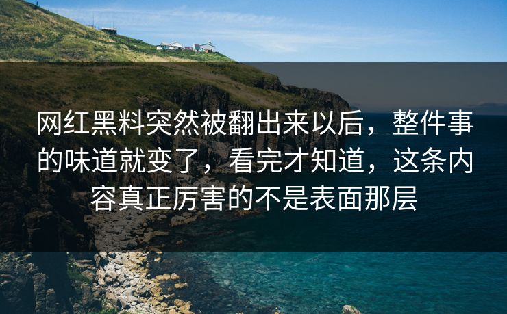 网红黑料突然被翻出来以后，整件事的味道就变了，看完才知道，这条内容真正厉害的不是表面那层