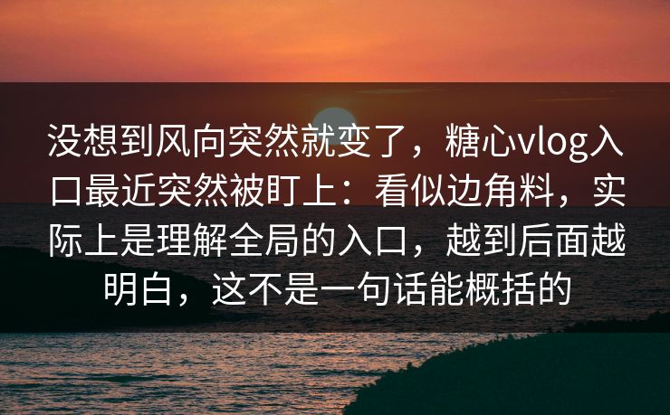 没想到风向突然就变了，糖心vlog入口最近突然被盯上：看似边角料，实际上是理解全局的入口，越到后面越明白，这不是一句话能概括的